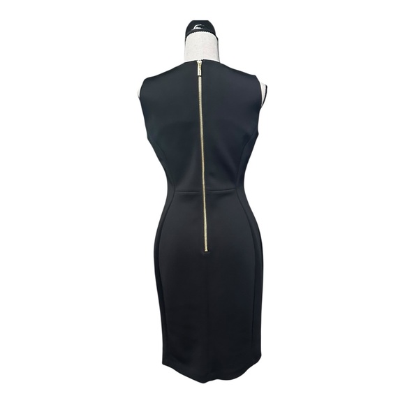 Calvin Klein Black Sheath Dress Size 4 Stretch Sleeveless Gold Back Zip - Picture 2 of 5
